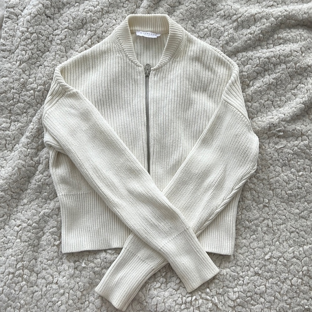 Everlane White Bomber Cardigan with Zipper